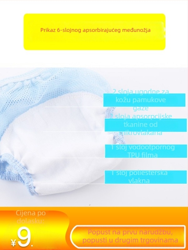 Pralne bebe trening hlačice – mrežaste prozračne trening hlačice za učenje, perive, 9–14 kg, 0–6 mj., 6–12 mj., 1–3 god., Klasa A