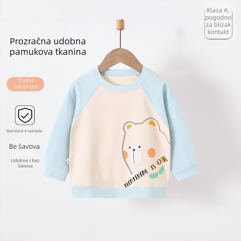 Unisex dječji top s cartoon printom, 95% pamuk 5% elastan, okrugli ovratnik, mekana tekstura, pogodno za djecu 1–3 godine, za sve sezone