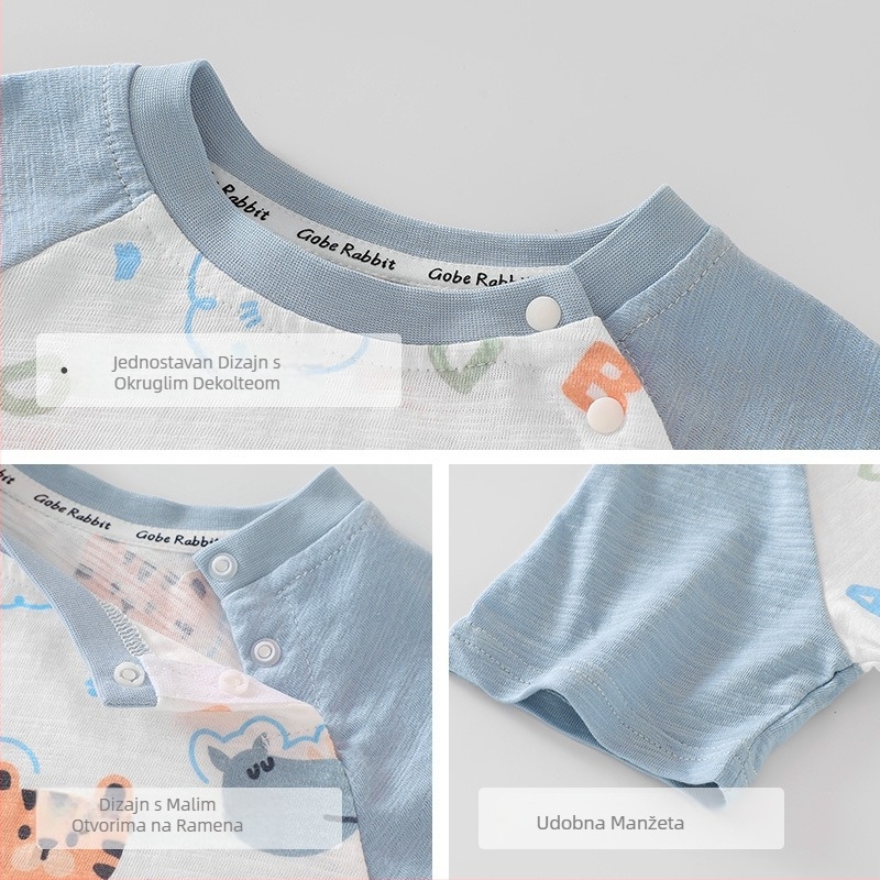 Unisex dječja majica od 100% pamuka, otisak sa životinjama, kratki rukavi, okrugli vrat, ljetna opuštena majica za djecu