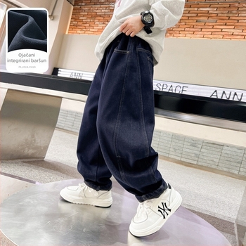 Dječje traperice za dječake s fleece podstavom, ravni kroj, pamuk denim, srednji pojas s elastičnim pojasom, 71,8% pamuka