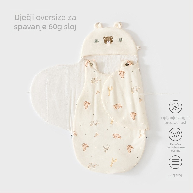 Spavaći kokon vrećica za novorođenče, pamuk vanjski dio s podstavom od čistog pamuka, punjenje Space cotton, zatvarač, duljina 80 cm
