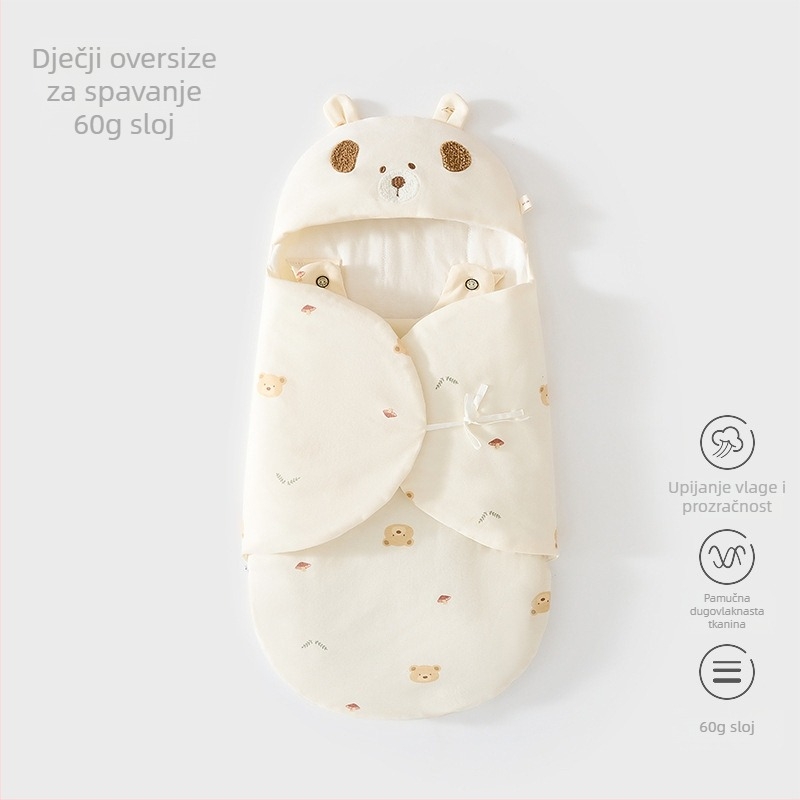 Spavaći kokon vrećica za novorođenče, pamuk vanjski dio s podstavom od čistog pamuka, punjenje Space cotton, zatvarač, duljina 80 cm