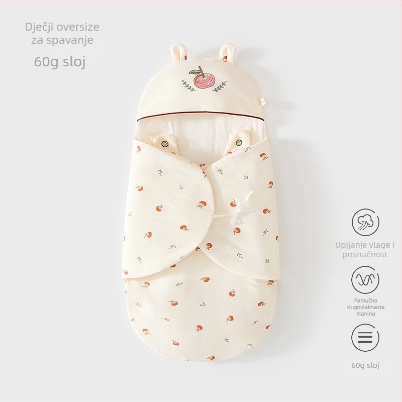 Spavaći kokon vrećica za novorođenče, pamuk vanjski dio s podstavom od čistog pamuka, punjenje Space cotton, zatvarač, duljina 80 cm