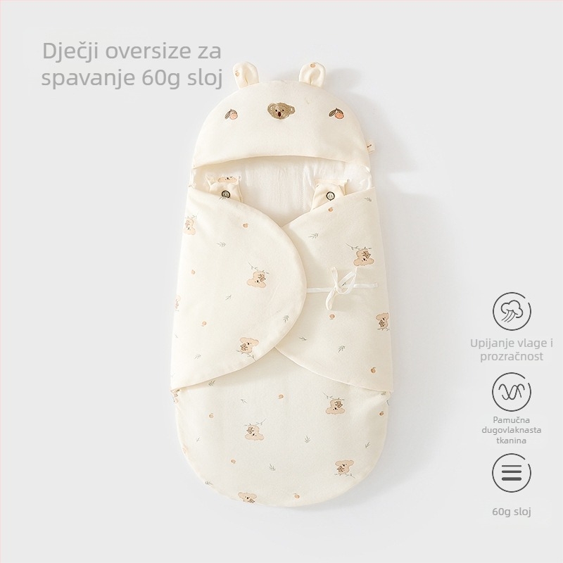 Spavaći kokon vrećica za novorođenče, pamuk vanjski dio s podstavom od čistog pamuka, punjenje Space cotton, zatvarač, duljina 80 cm