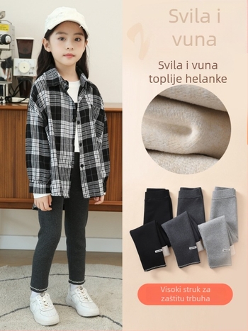 Dječje fleece legice, 90% pamuk, visoki struk s elastičnim pojasom, za proljeće i jesen, za djecu iznad 140 cm (iznad 8 godina)