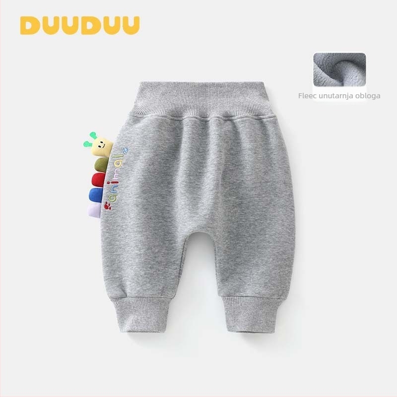 Korejski stil dječje dugačke hlače, 95% pamuk + 5% elastinsko vlakno, elastični pojas, unutarnji fleece, crtani uzorak, za dob 0–1 godina, proljeće–zima