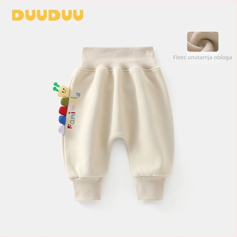 Korejski stil dječje dugačke hlače, 95% pamuk + 5% elastinsko vlakno, elastični pojas, unutarnji fleece, crtani uzorak, za dob 0–1 godina, proljeće–zima