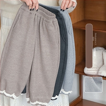 Dječje hlače za djevojčice, korejska verzija, casual zima, pamuk, elastični pojas, čipkasti rub oko gležnja