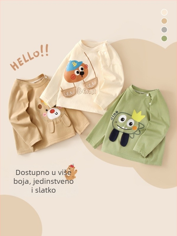 JOYNCLEON Dječje majice s dugim rukavima, 100% pamuk, unisex, okrugli izrez, cartoon uzorak, odvod vlage, za uzrast 3–8 godina