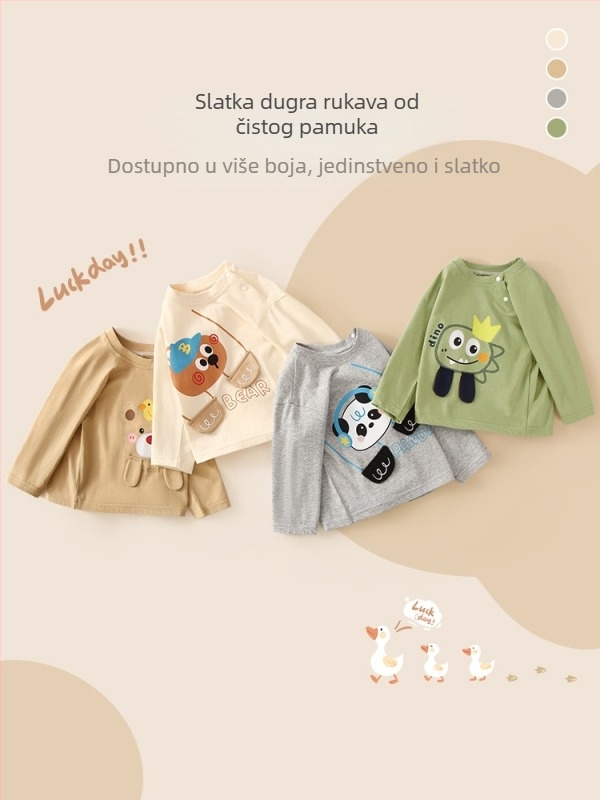 JOYNCLEON Dječje majice s dugim rukavima, 100% pamuk, unisex, okrugli izrez, cartoon uzorak, odvod vlage, za uzrast 3–8 godina