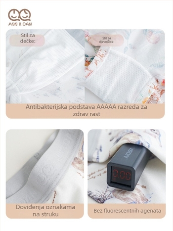 Andan dječje gaćice od bambusovih vlakana, 70% regenerirane celuloze, sigurnosna razina A, za djecu 3–8 godina, paket od 3 komada.