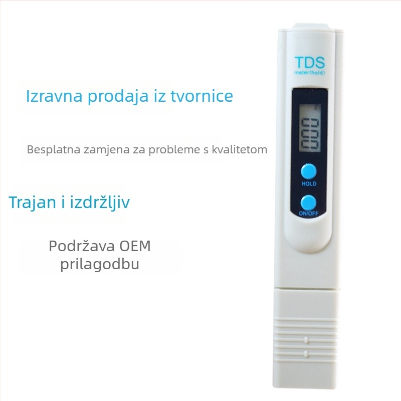 Klasično pero za mjerenje kvalitete vode s dva gumba, TDS-2, raspon 0–9990 ppm, točnost 1 ppm, napajanje 3V, prijenosni TDS analizator
