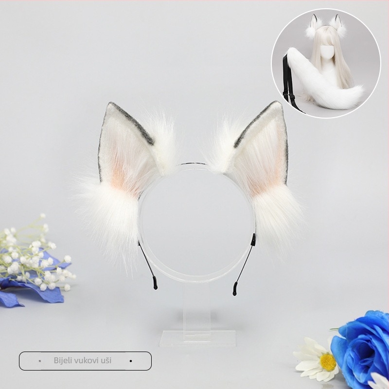Plišani pojas za kosu s ušima zvijeri, ručna izrada, cartoon dizajn vuka, unisex