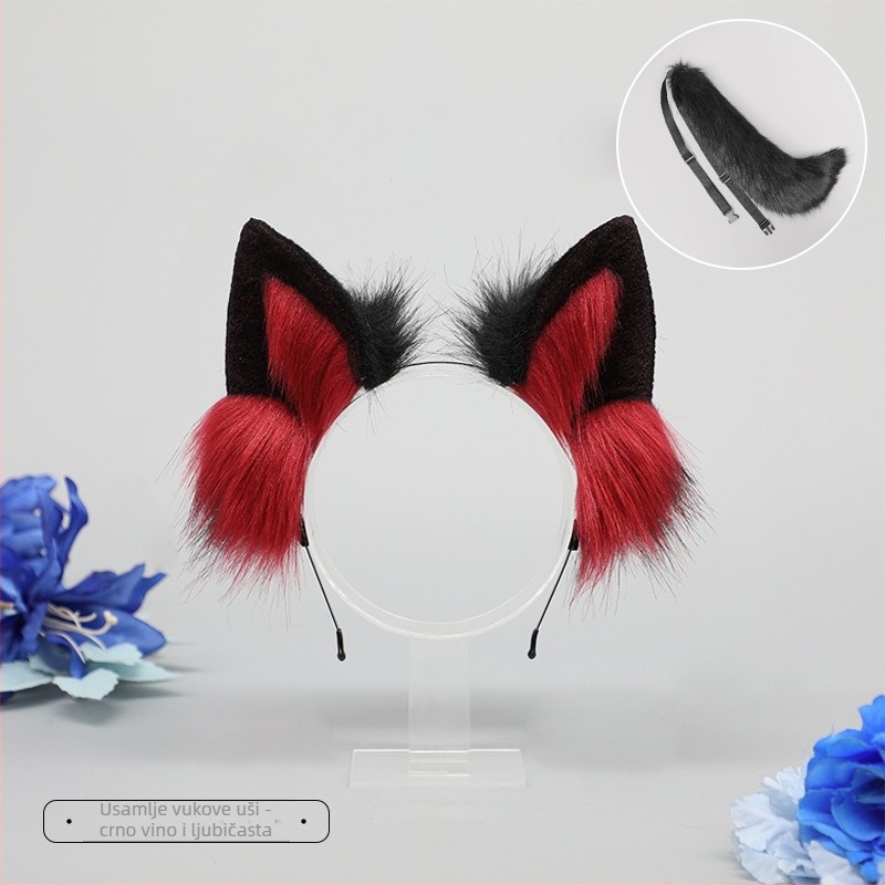 Plišani pojas za kosu s ušima zvijeri, ručna izrada, cartoon dizajn vuka, unisex