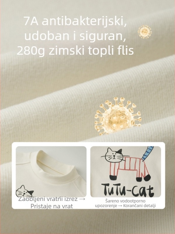 Dječji T-shirt s dugim rukavima u korejskom stilu, okrugli izrez, karikatura otisak, poliester 94,8%