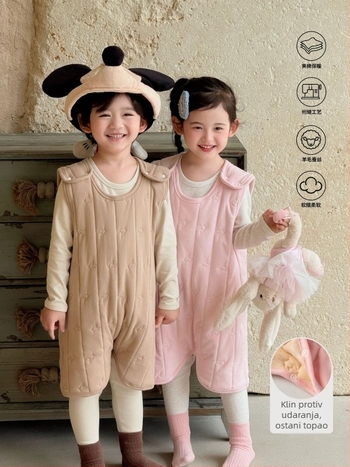 Dječji topli pidžama kombinezon za spavanje - 90% poliester, tkanina Wool Silk, mekano obrada, uzrast 3-8 godina