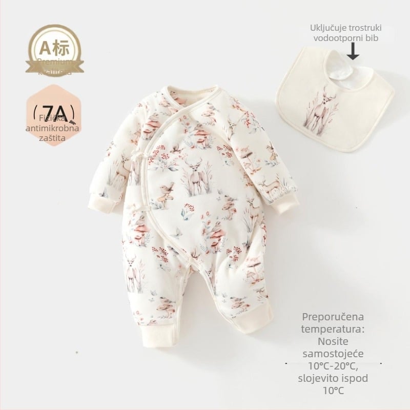 Jednodelni dječji zimski kombinezon s 100% pamukom, punilo od sojinog vlakna, deblji za jesen-zimu, dugi rukavi, bez kapucne, zatvaranje jednim redom kopči