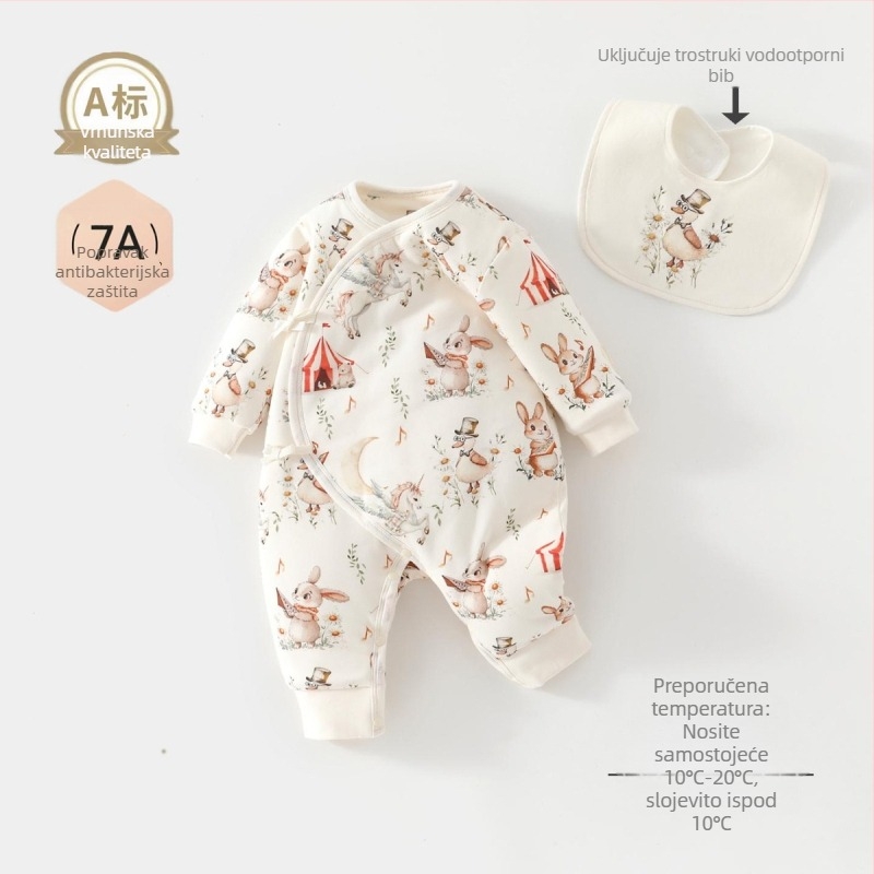 Jednodelni dječji zimski kombinezon s 100% pamukom, punilo od sojinog vlakna, deblji za jesen-zimu, dugi rukavi, bez kapucne, zatvaranje jednim redom kopči