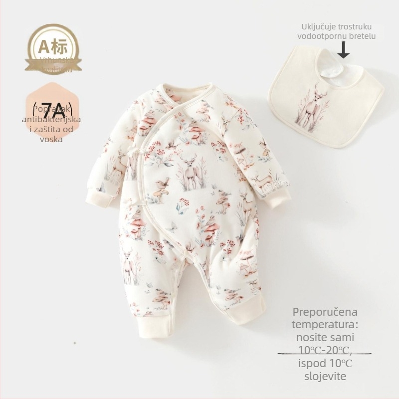 Jednodelni dječji zimski kombinezon s 100% pamukom, punilo od sojinog vlakna, deblji za jesen-zimu, dugi rukavi, bez kapucne, zatvaranje jednim redom kopči