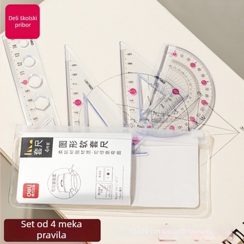 Deli mekano ravnalo za učenike, četverodijelni PVC set, modeli VC17/VC18, s mjernom ljestvicom i kutomjerom