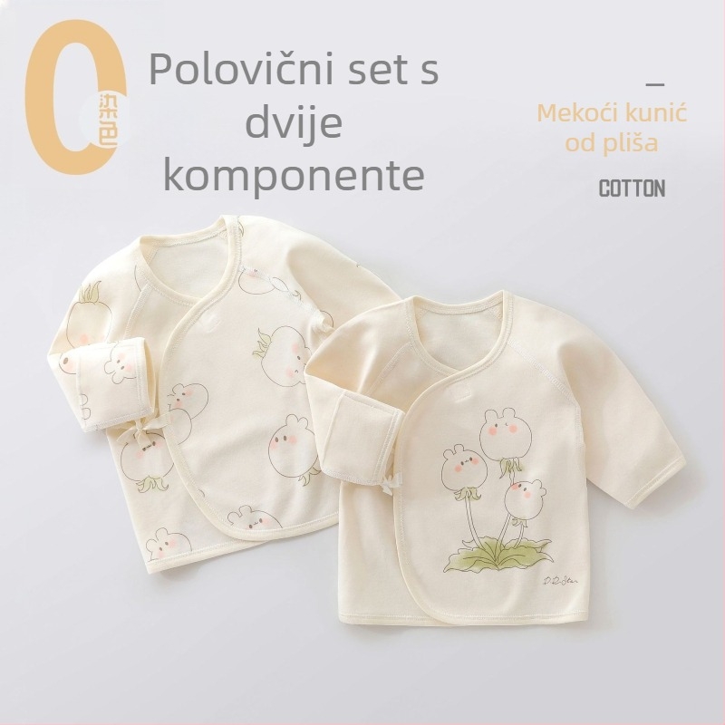 Dvo-djelni set za novorođenče, 100% pamuk, dugi rukav s okruglim izrezom, monaškog stila, unisex, za proljeće i jesen.