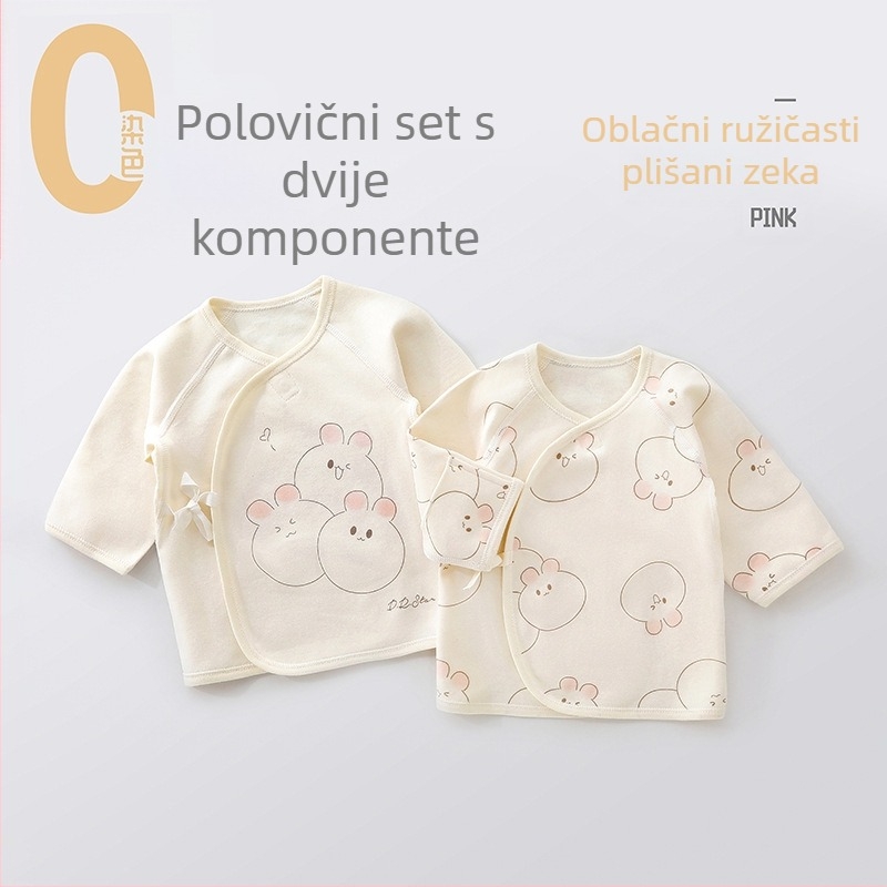 Dvo-djelni set za novorođenče, 100% pamuk, dugi rukav s okruglim izrezom, monaškog stila, unisex, za proljeće i jesen.