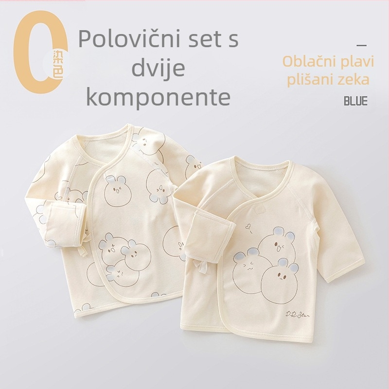Dvo-djelni set za novorođenče, 100% pamuk, dugi rukav s okruglim izrezom, monaškog stila, unisex, za proljeće i jesen.