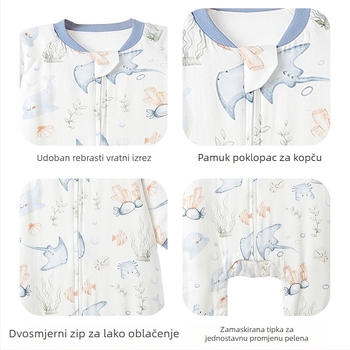 Bejbi spavaća vreća s šest slojeva vlakana bambusa, jednosložni dizajn pidžame sa odvojenim nogama, tkanina od pamuk-mješavine s podstavom od vlakana pamuka, karikatura uzorak, zatvarač od smole