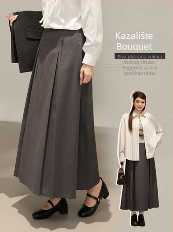 Suknja A-linije midi s teksturiranim plisama, poliester tkanina, visoka elastičnost, udio poliester 90–95%