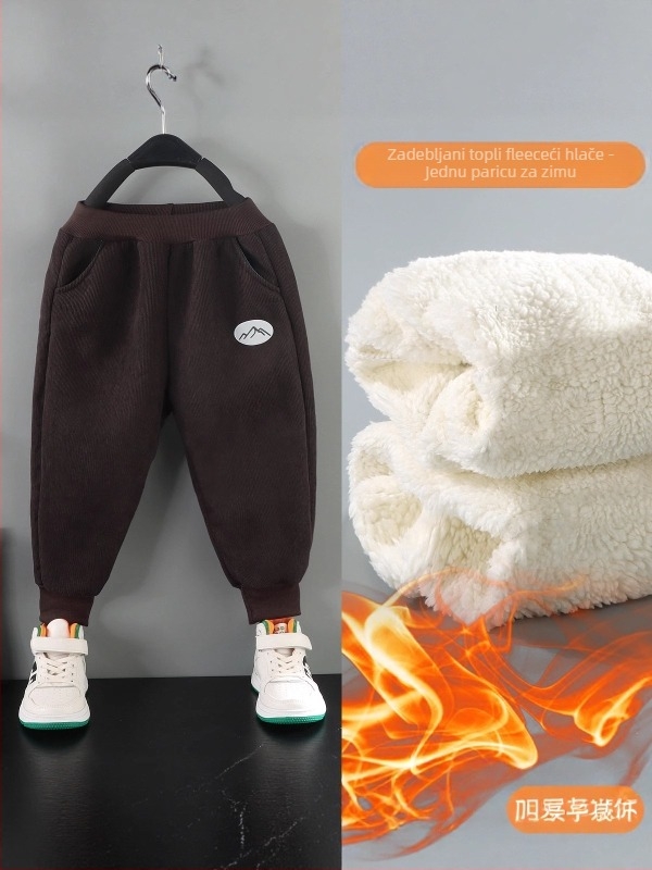 Dječje hlače corduroy s fleece podstavom, korejskog stila, polyester 95%, zima