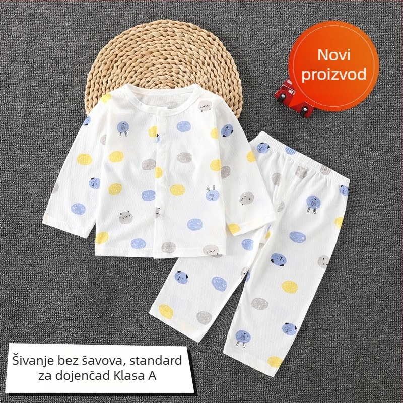 Dječji dvodijelni pižama set od 100% pamuka, dugi rukav, odvojivi kardigan, lagana ljetna tkanina, unisex