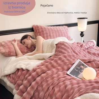 Dvoslojna deka od pliša s zecom - poliester, 300-500 g, prilagodljivo, jesen/zima, moderni minimalistički stil