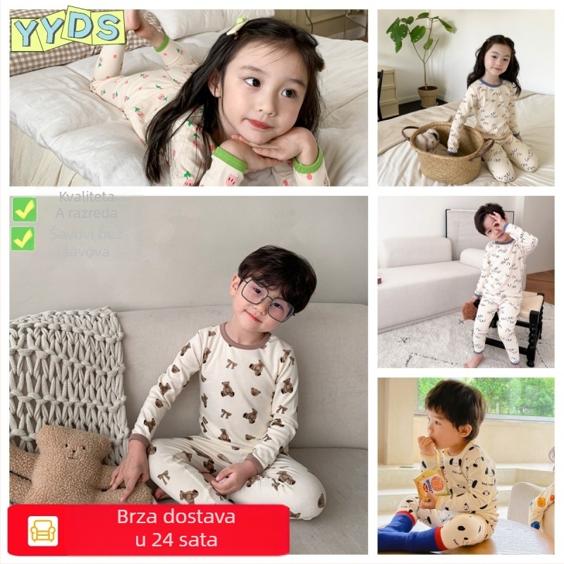 Unisex dječji zimski topli set – gornje i donje, motivi životinje/crtani, 95% poliester, korejski stil, sve sezone, toplo i odvlačenje vlage