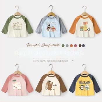 Dječja dugačka majica od 100% pamuka, karikatura uzorak, za uzrast 1–3 godine, pogodna za proljeće i jesen