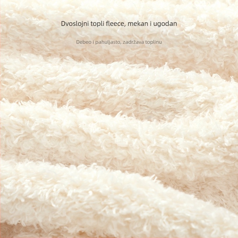 Dječji dvodijelni set pidžama od koralnog velura, debeli fleece, dugi rukavi, bez kapucje, uzorak crtani likovi