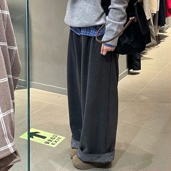 Pantalone širokih nogavica od poliestera, visok pojas, dugačke, ležernog kroja, japansko-korejski stil