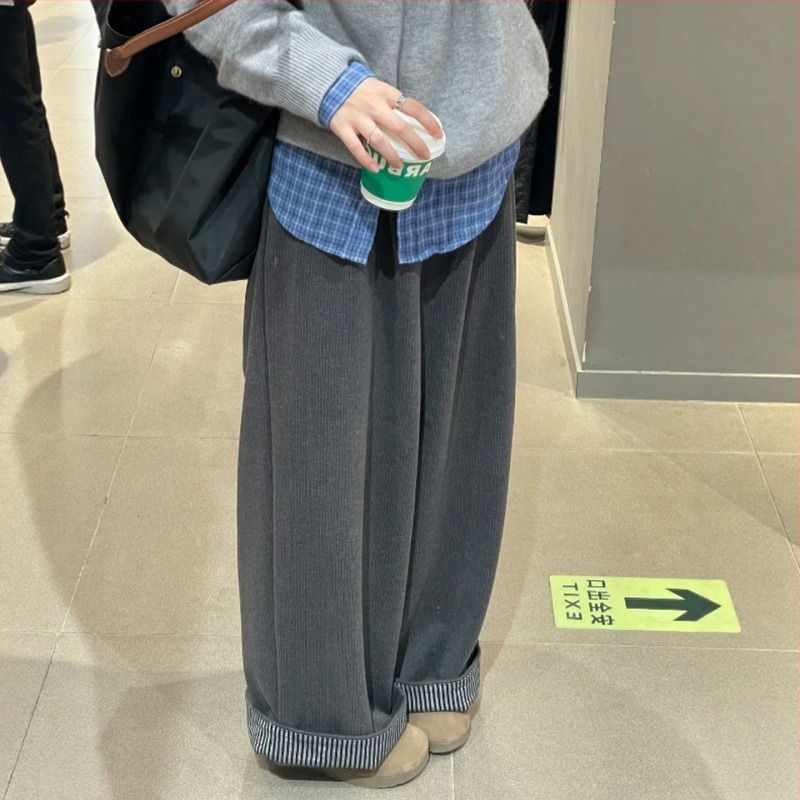 Pantalone širokih nogavica od poliestera, visok pojas, dugačke, ležernog kroja, japansko-korejski stil