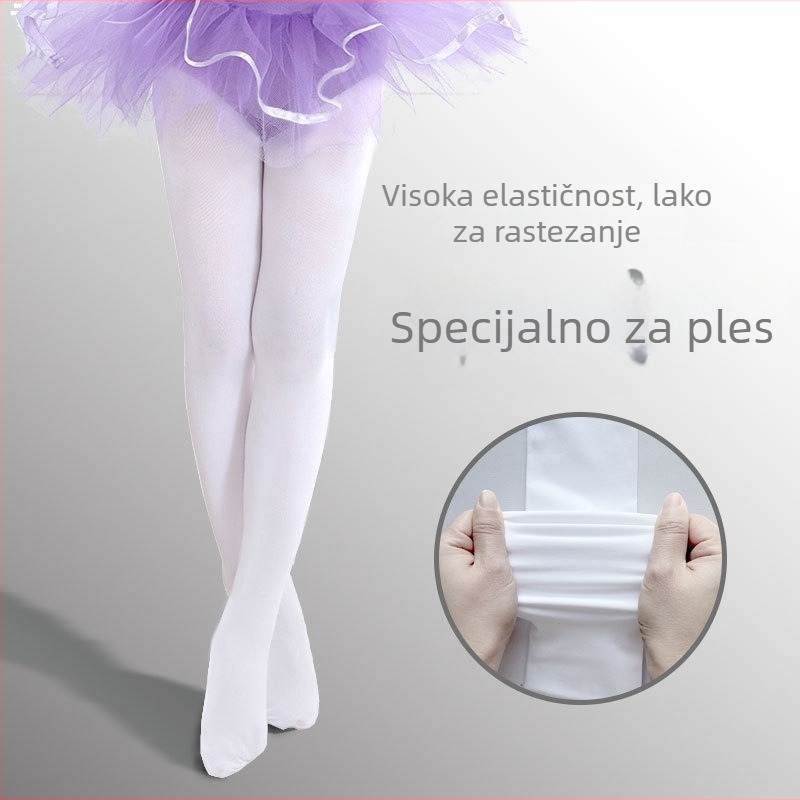 Dječje plesne čarape za djevojčice – tanke, prozračne pantyhose, Vinylon 90%, jednobojni uzorak, proljeće–jesen, uzrast 3–8 godina