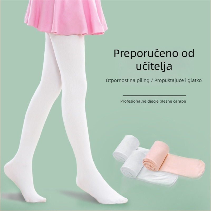 Dječje plesne čarape za djevojčice – tanke, prozračne pantyhose, Vinylon 90%, jednobojni uzorak, proljeće–jesen, uzrast 3–8 godina