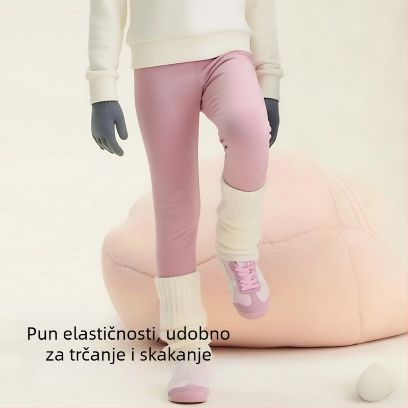 Unisex dječje zimske termalne duge hlače od flisa, poliester vlakno 92%, elastični pojas