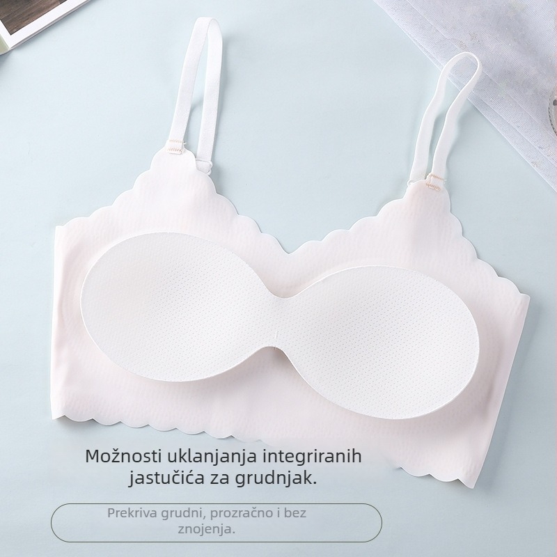Djevojčice: Bezšivni grudnjak bez kostiju za razdoblje rasta – potpuno pokriće, tanke oblikovane čašice s pamukom, Ice Silk najlon, prozračan stražnji dio, podesive naramenice