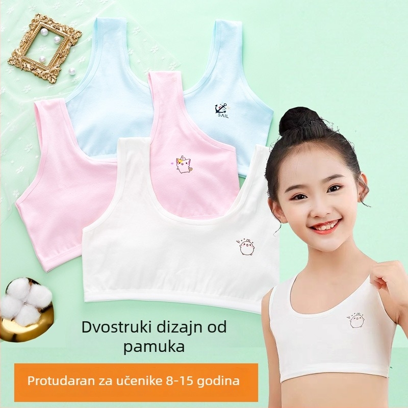 Dječji pamuk grudnjak-vest za djevojčice, 100% pamuk, podstava 90–95% pamuk, fiksne dvostruke naramenice, bez metalnih šipki