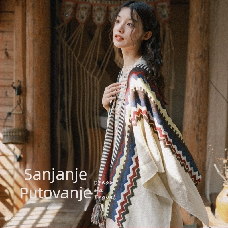 Boemski etnički šal s ukrasom za žene (akril; jednostavno tkanje; geometrijski uzorak; Jacquard)