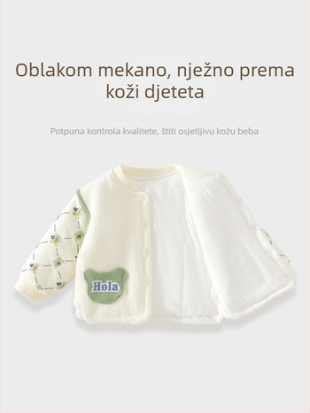 Dječji pamučni zimski top, V-izrez, vanjski 95% pamuk, unutarnji 100% pamuk, meka obrada, dob 1–3 godine