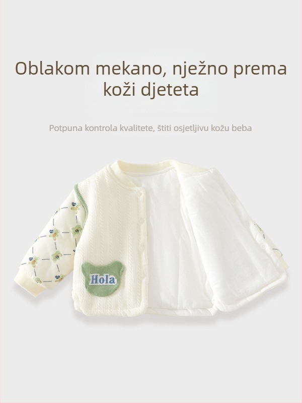 Dječji pamučni zimski top, V-izrez, vanjski 95% pamuk, unutarnji 100% pamuk, meka obrada, dob 1–3 godine