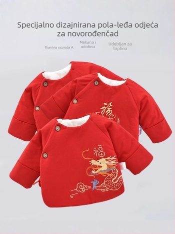 Zimska majica za novorođenčad od pamuka s poliesterskom podstavom, okrugli ovratnik, bez kapulje, za dob 0–3 mjeseca