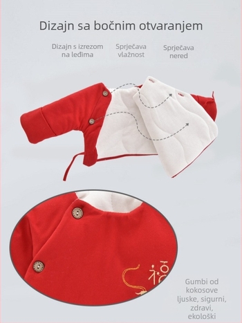 Zimska majica za novorođenčad od pamuka s poliesterskom podstavom, okrugli ovratnik, bez kapulje, za dob 0–3 mjeseca