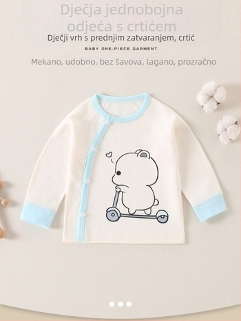 Bejbi pamučni bazni top za proljeće i jesen, okrugli izrez, 100% pamuk, za dob 1–3 godine, bez kapulje