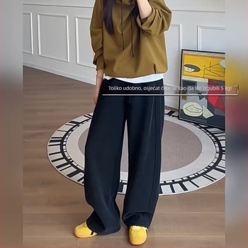 Ženske casual široke hlače, pamuk-poliester smjesa, elastični pojas, debeli materijal, japansko-korejski ležerni stil