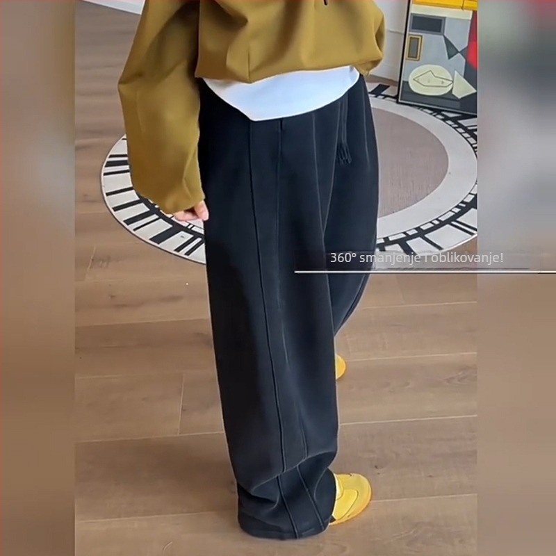 Ženske casual široke hlače, pamuk-poliester smjesa, elastični pojas, debeli materijal, japansko-korejski ležerni stil